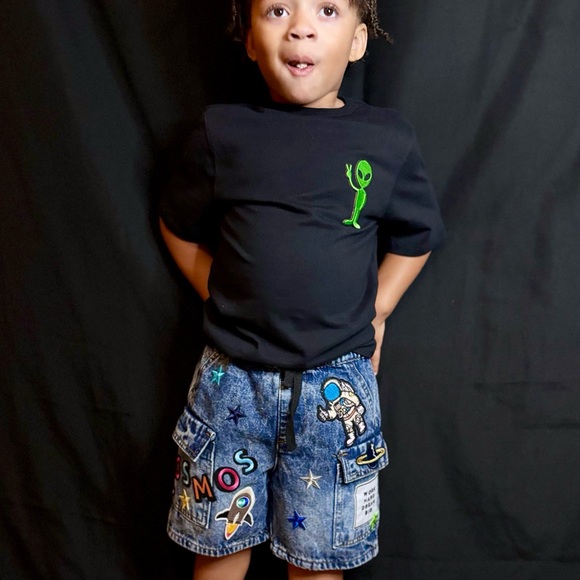 Outta this world, cool Boys “Cosmos” Denim Short Set Designed by STORY PATCH’D! - Picture 3 of 4